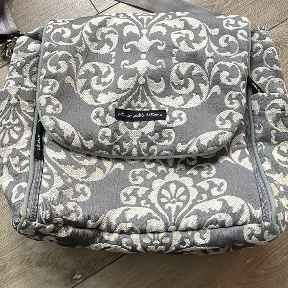 Petunia Pickle Bottom Diaper Bag Gray and White